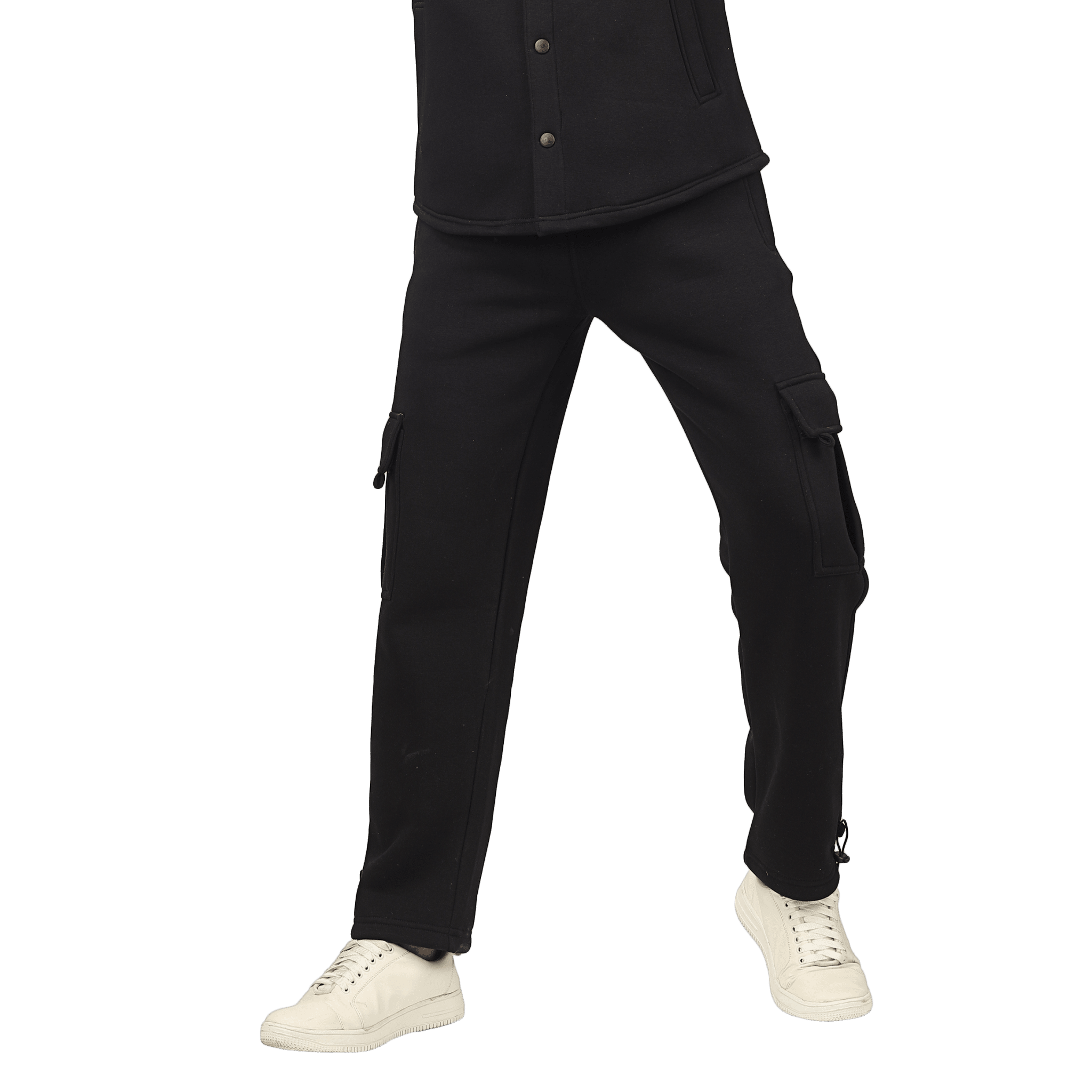 RELAXED FIT FLEECE CARGO PANT BLACK - CARGO