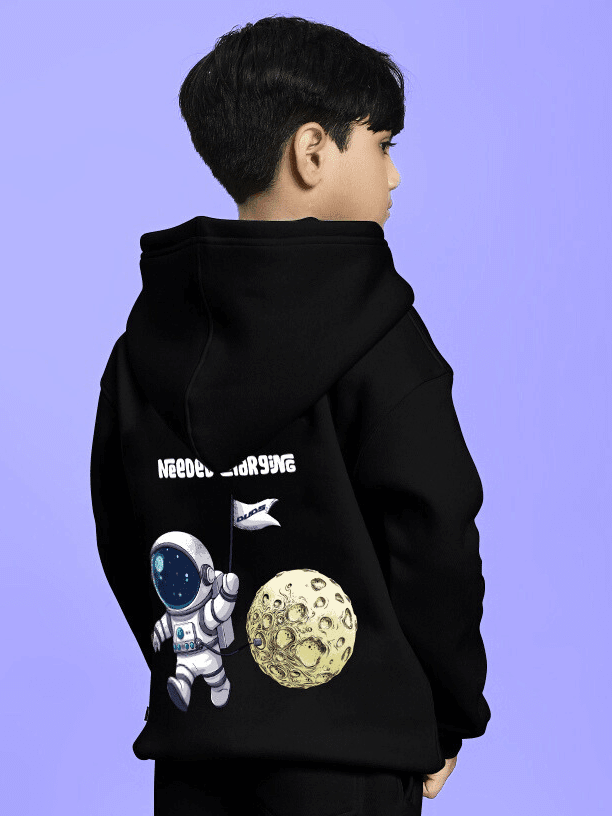NEXT TO A MOON FLEECE HOODIE FOR BOYS AND GIRLS BLACK - KIDS HOODIE