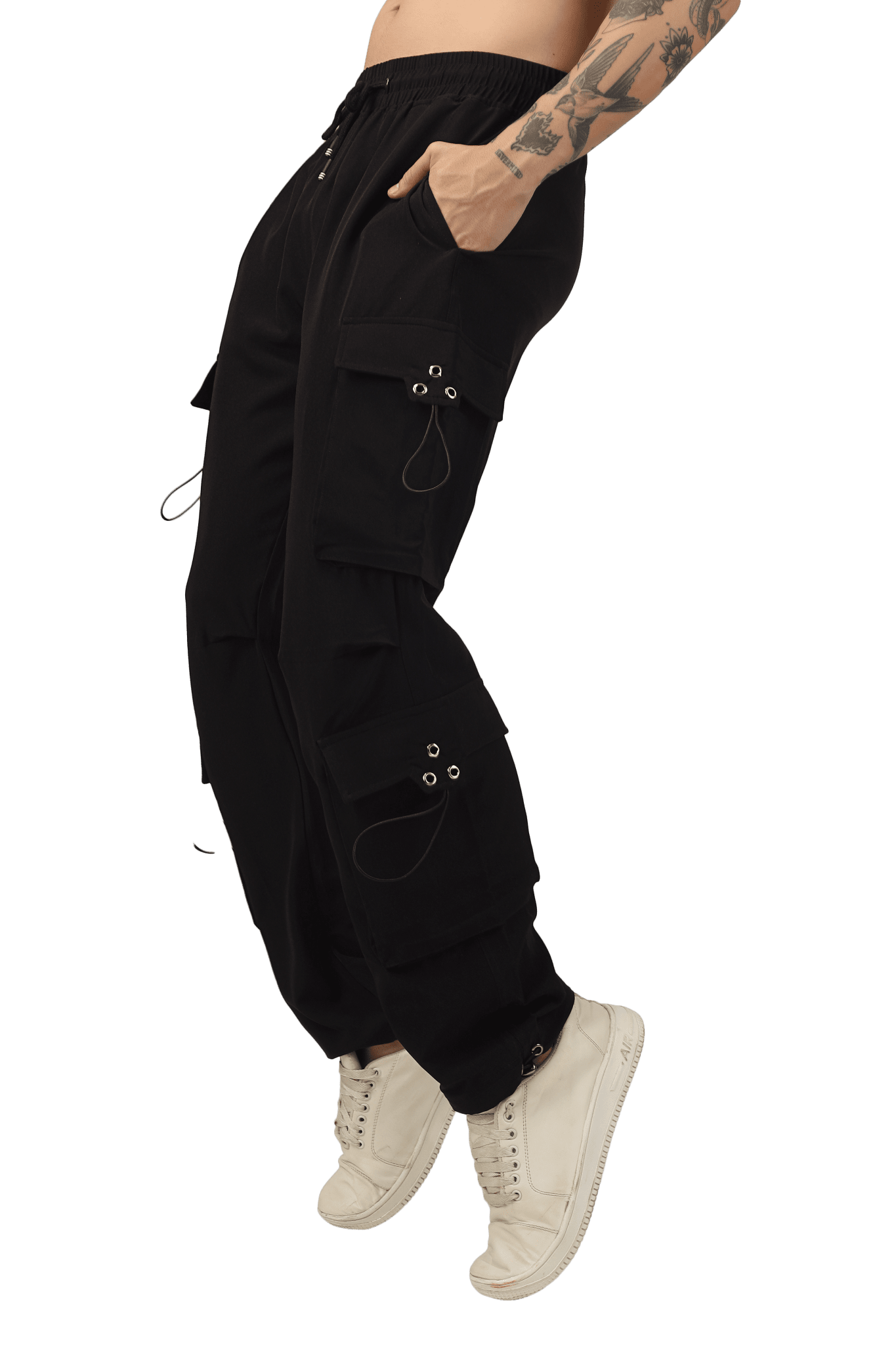 PARACHUTE CARGO MULTI POCKET PANTS BLACK - CARGO