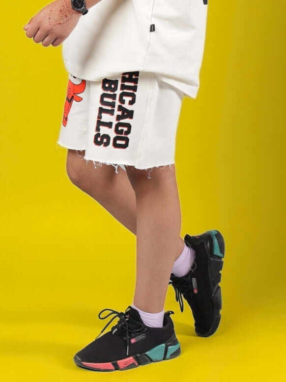 BLAZE BULLS SHORTS FOR BOYS & GIRLS OFF-WHITE, stylish and comfortable, perfect for active kids, custom fit option available.