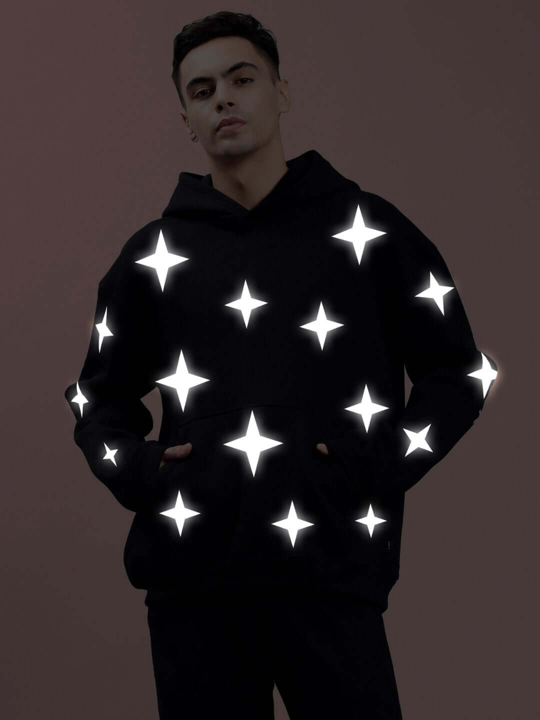 BLINKING STARS REFLECTOR OVERSIZE HOODIE BLACK - Hoodie