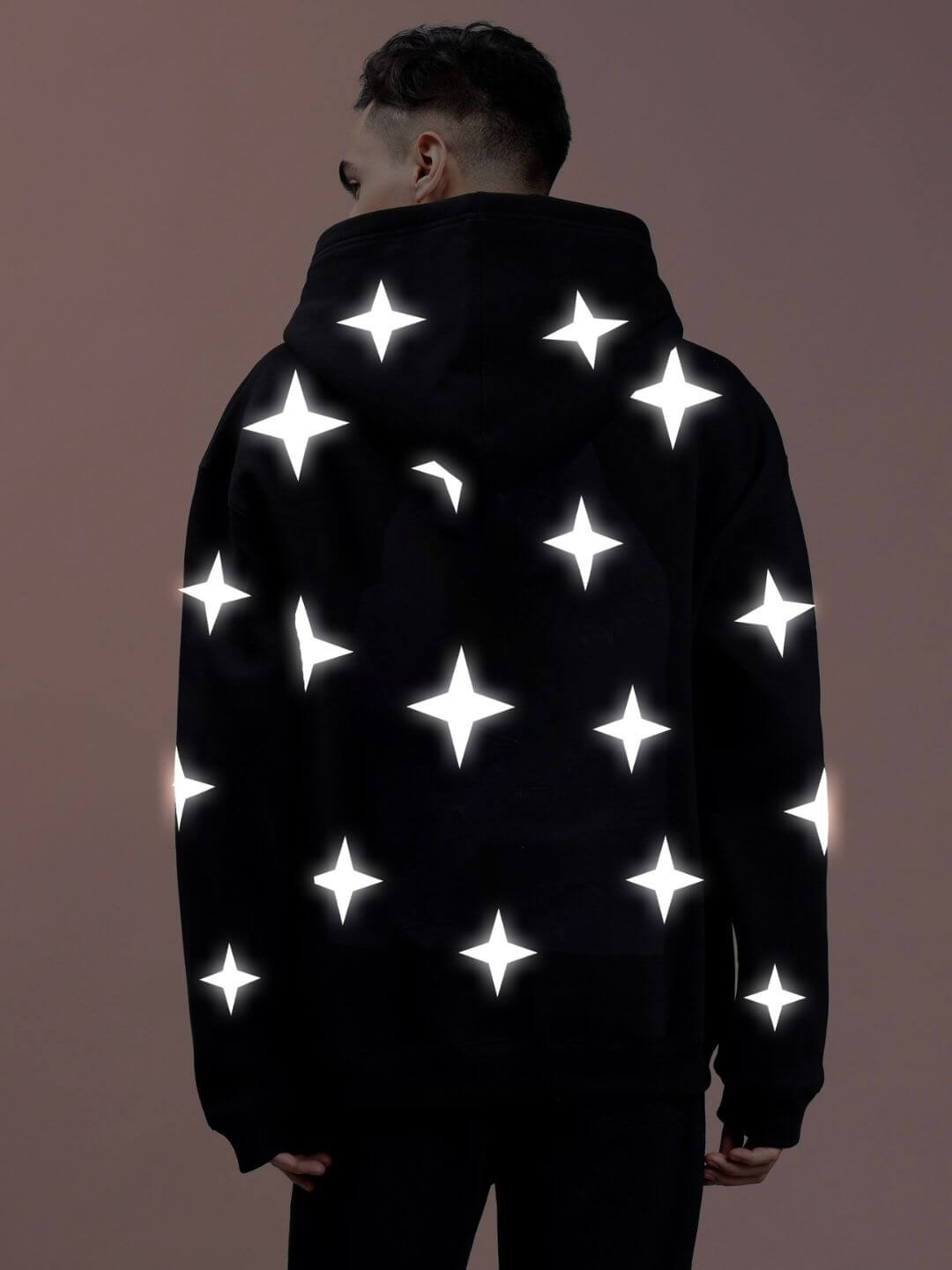 BLINKING STARS REFLECTOR OVERSIZE HOODIE BLACK - Hoodie