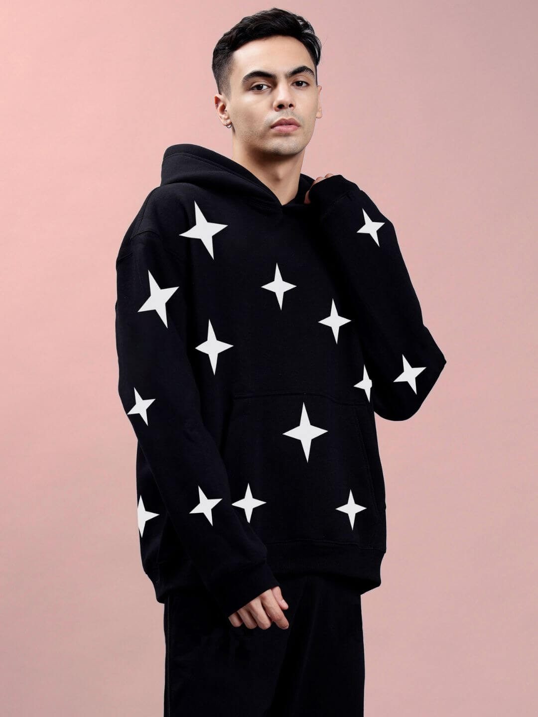 BLINKING STARS REFLECTOR OVERSIZE HOODIE BLACK - Hoodie