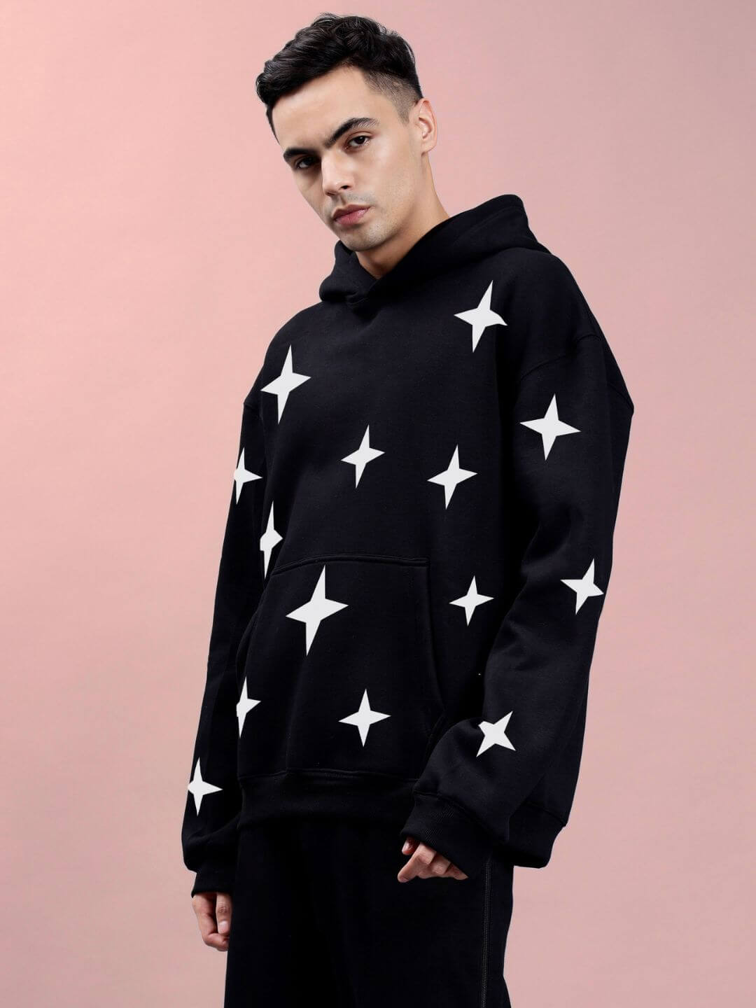 BLINKING STARS REFLECTOR OVERSIZE HOODIE BLACK - Hoodie