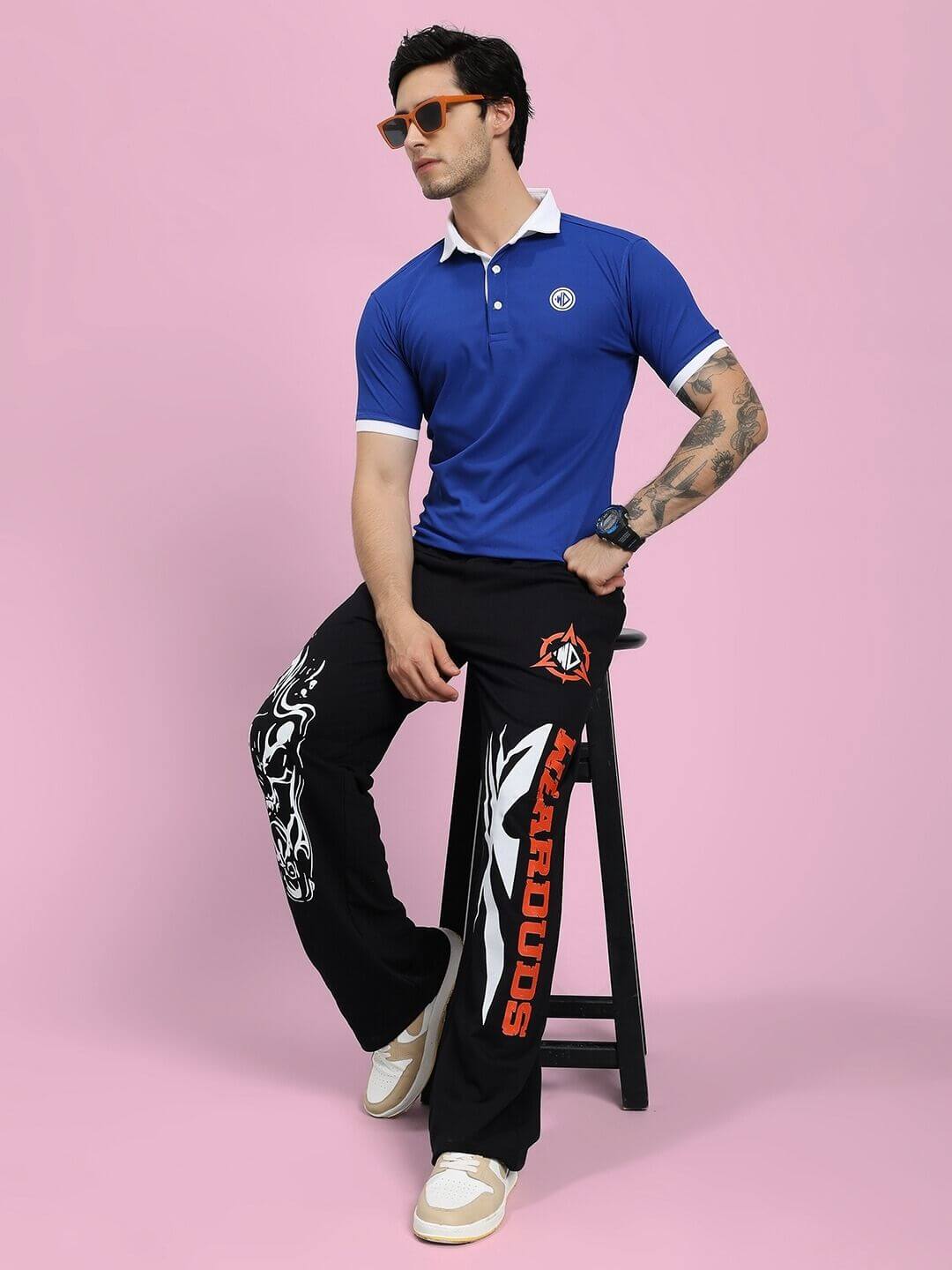 Man wearing BLUE EDGE POLO REGULAR FIT T-SHIRT BLUE, stylish pose, casual fashion