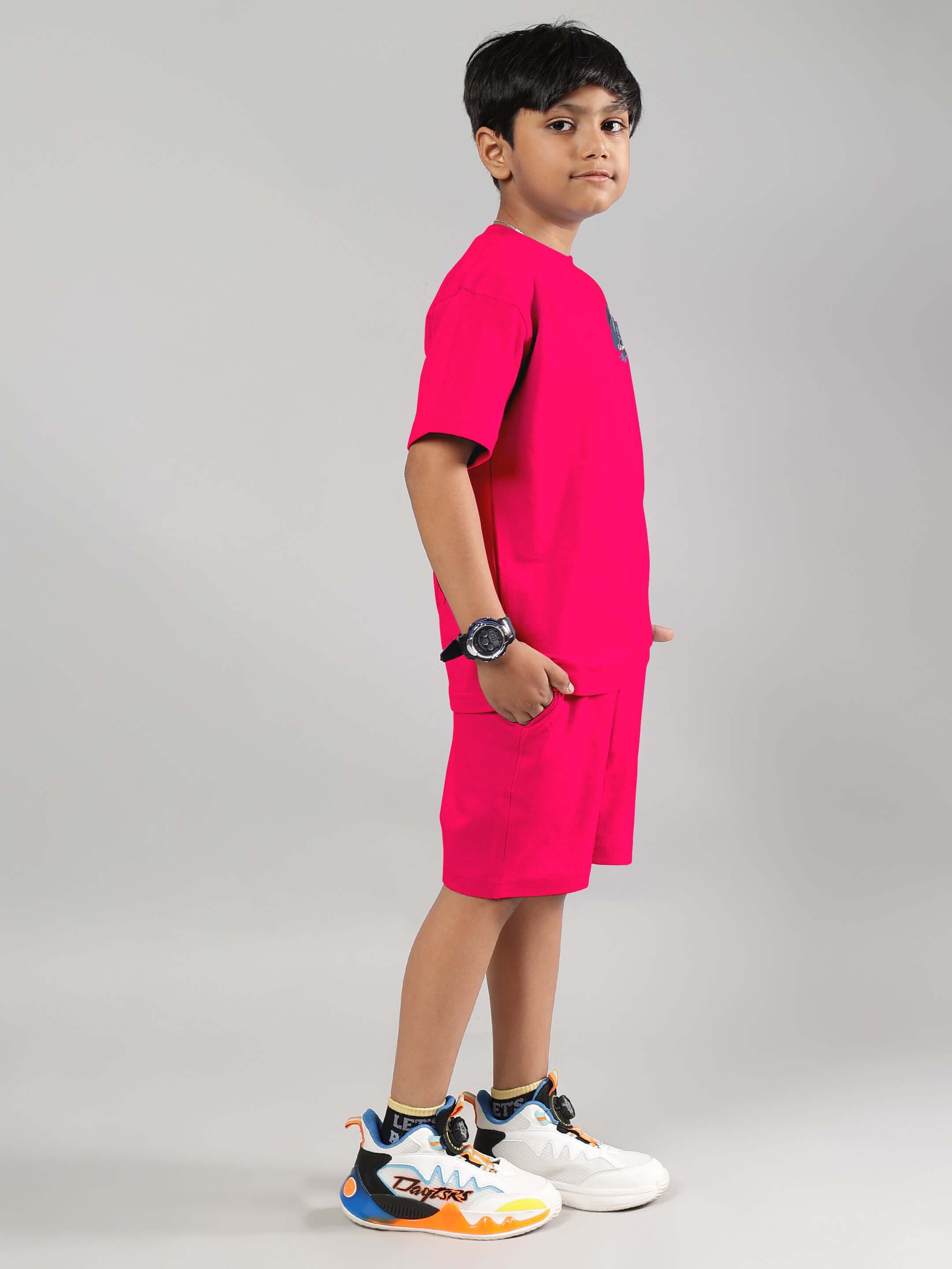 Child wearing BLUE LAPIN CO-ORD FOR BOYS GIRLS PINK outfit in pink shade, featuring soft cotton fabric perfect for casual wear and play.