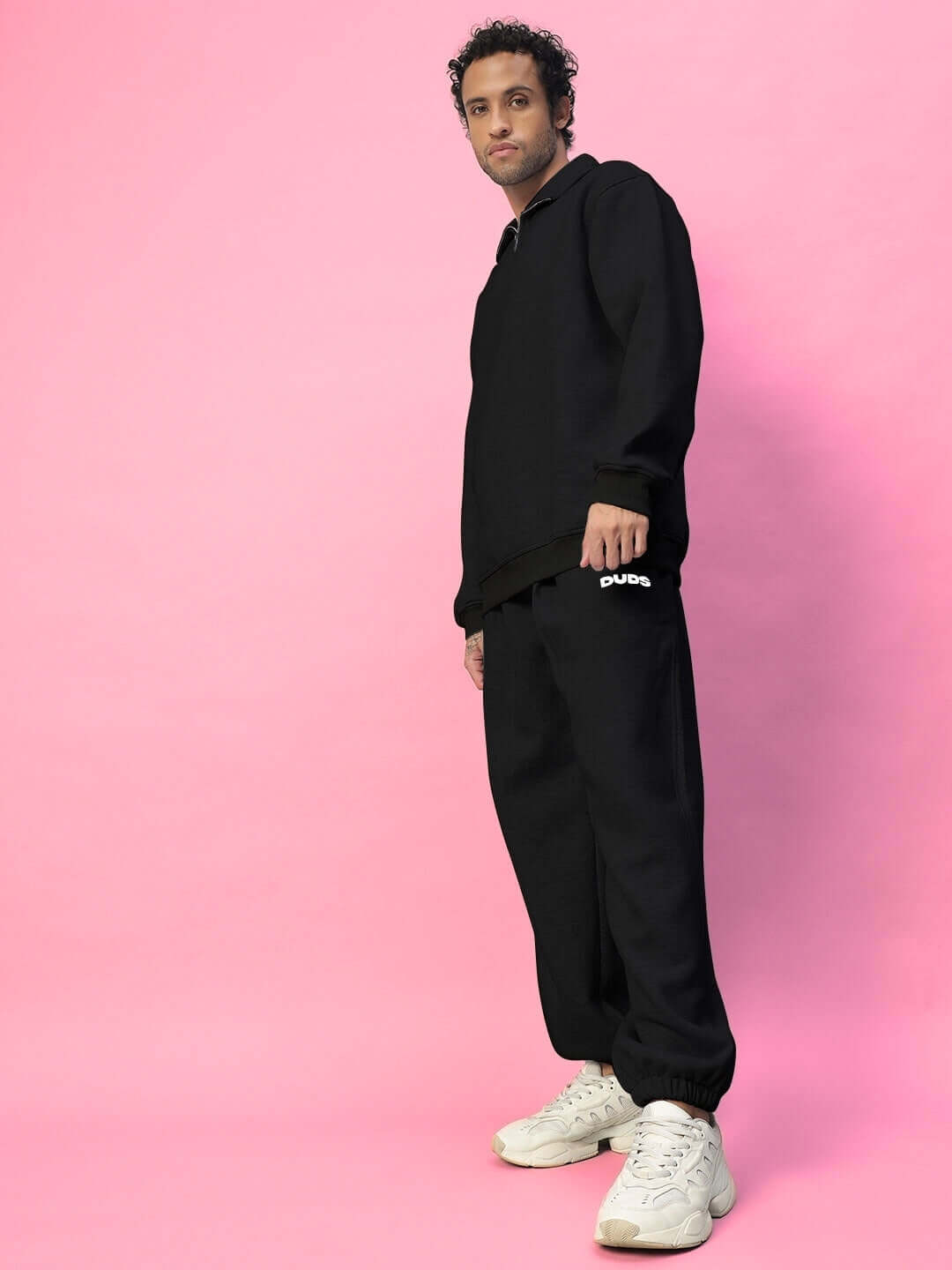 BONA-FIDE COTTON FLEECE CO-ORD BLACK set with sweatshirt and joggers, casual and stylish.