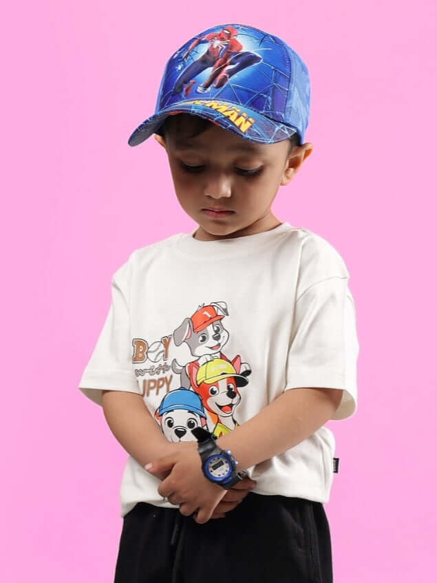 Child wearing BRUNO OVERSIZED T-SHIRT FOR BOYS GIRLS OFF WHITE with cartoon design