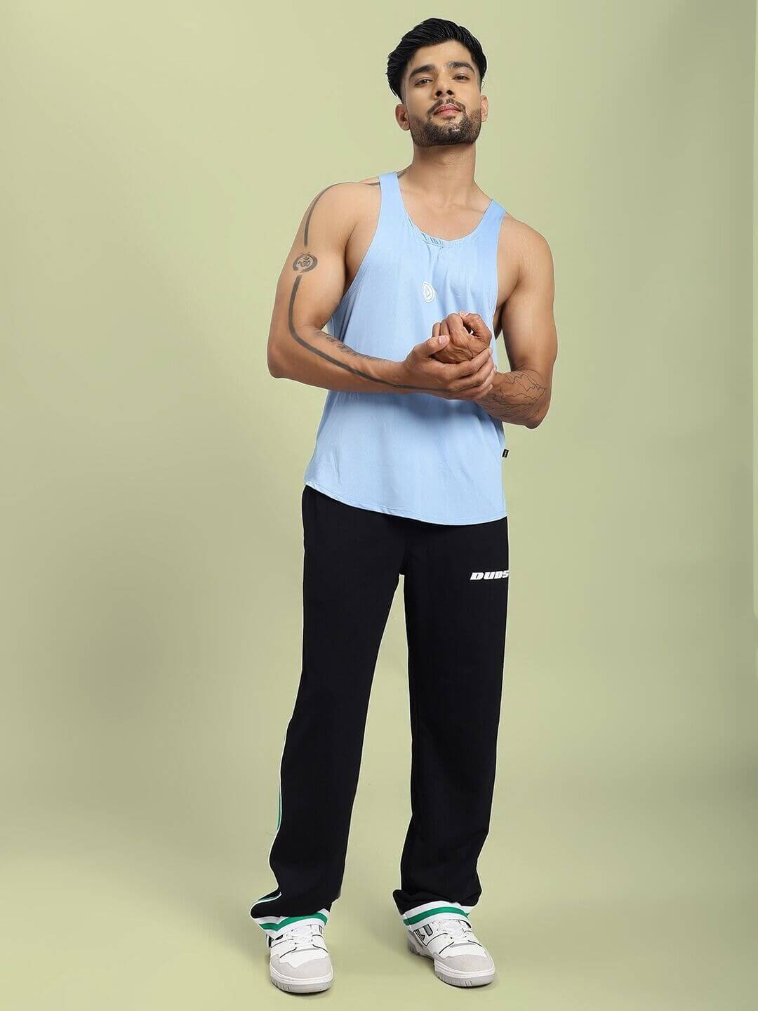 Man wearing BREEZE COMFORT GYM T-SHIRT LIGHT BLUE for active lifestyle workout