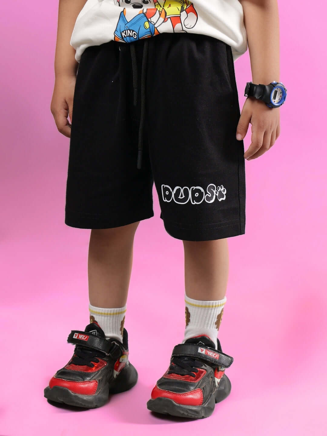BRUNO SHORTS FOR BOYS & GIRLS BLACK, stylish kids' black shorts by DUDS, perfect for comfortable casual wear.