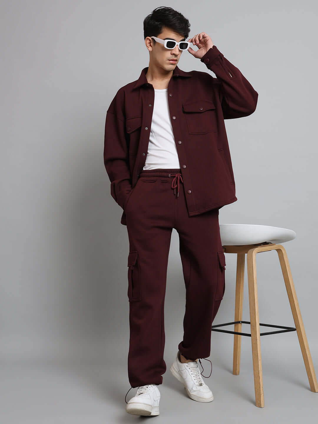 Maroon Overshirt-Cargo Pant Co-ord Set - Wearduds