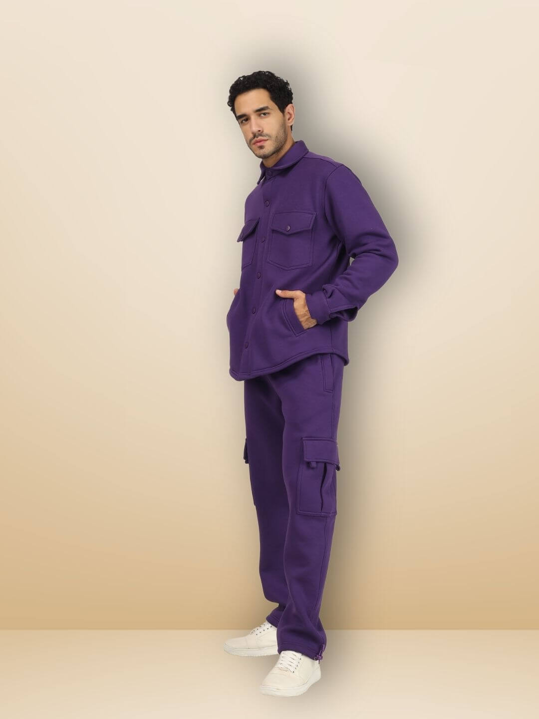 Purple Overshirt-Cargo Pant Co-ord Set - Wearduds