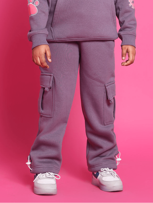 Casper Fleece Pant in Violet for Boys and Girls, featuring cozy fit with cargo pockets, ideal for casual wear.