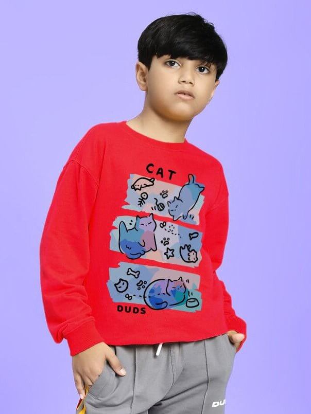 CAT LOVERS SWEATSHIRT FOR BOYS AND GIRLS RED - KIDS SWEATSHIRT