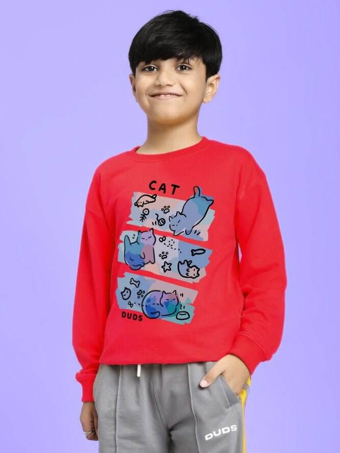 CAT LOVERS SWEATSHIRT FOR BOYS AND GIRLS RED - KIDS SWEATSHIRT