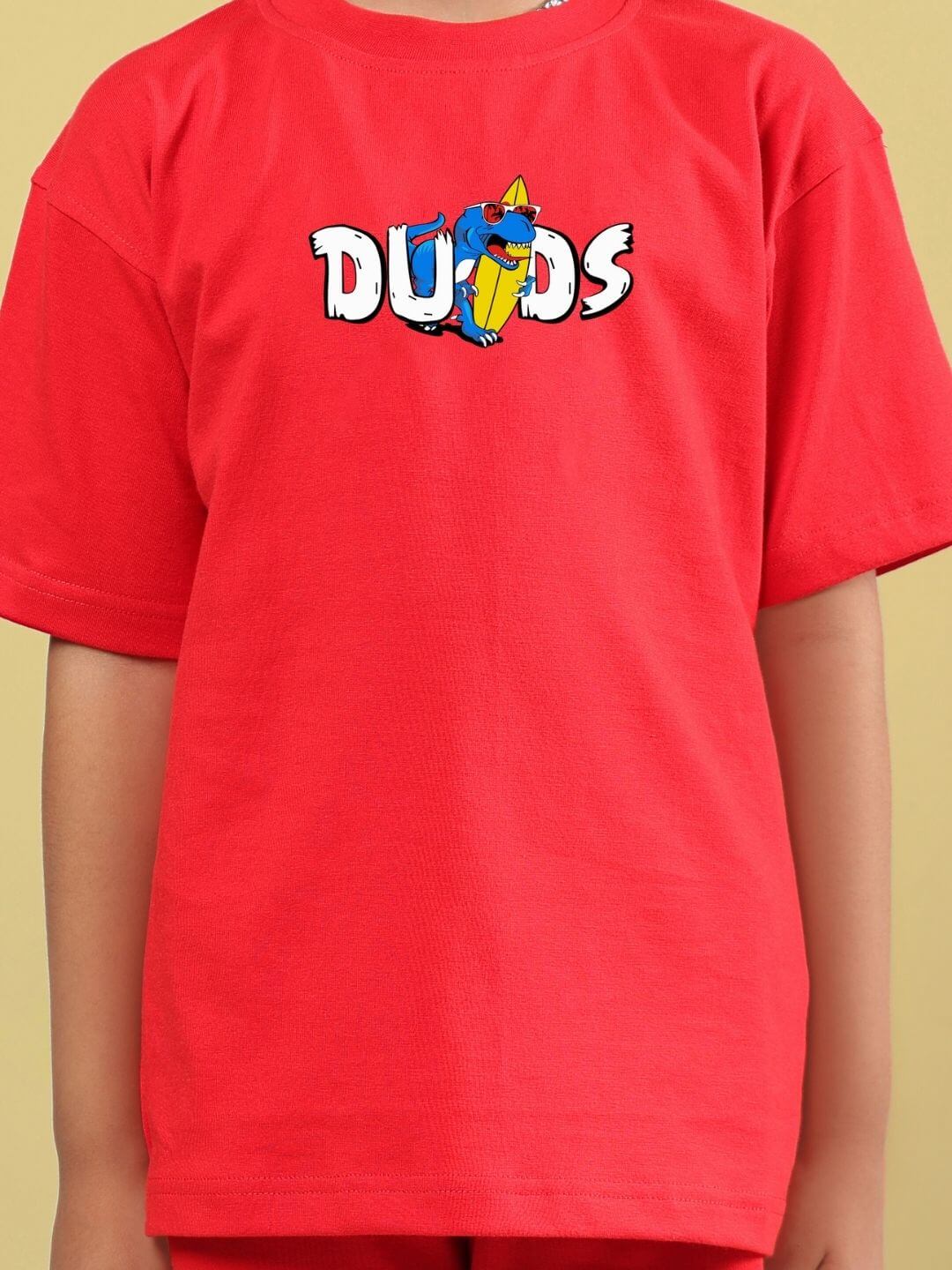 CATCH THE WAVES T-SHIRT FOR BOYS GIRLS RED in bold red with graphic design, perfect for kids who love adventure and style. Soft cotton fabric.