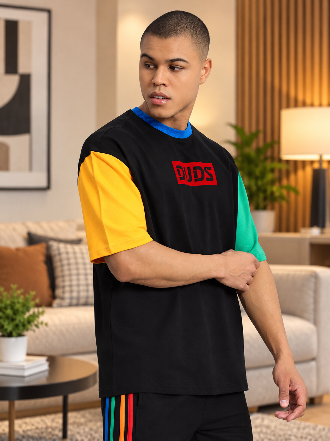 CHROMA COLOR BLOCKED OVERSIZED T-SHIRT BLACK