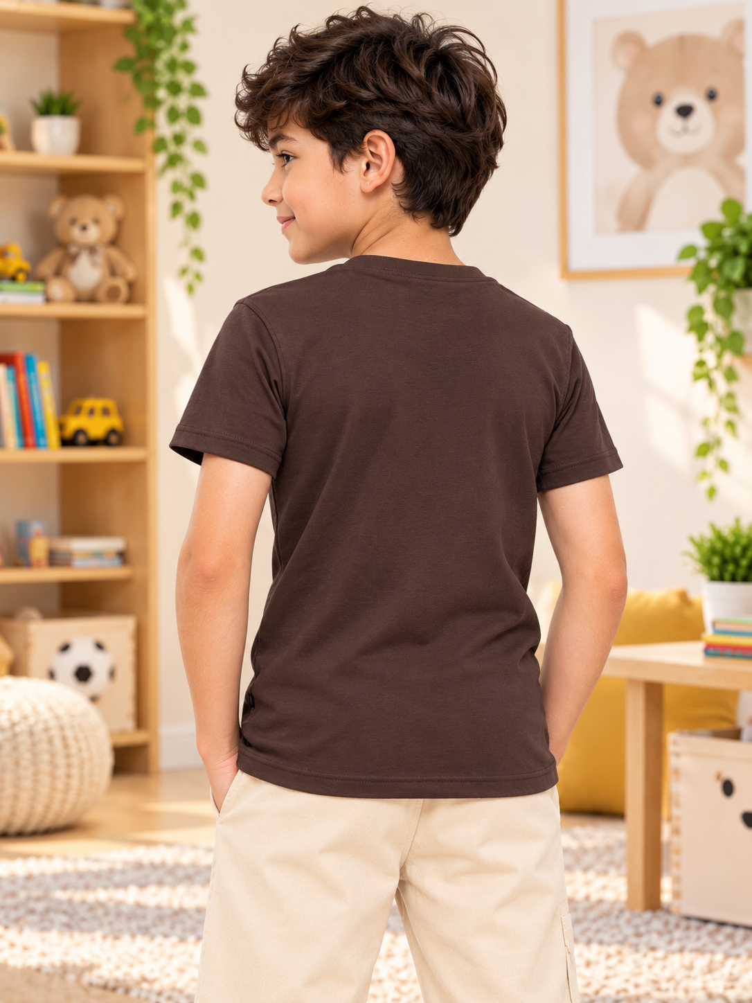 CLASSIC SLIM FIT T-SHIRT FOR BOYS GIRLS BROWN