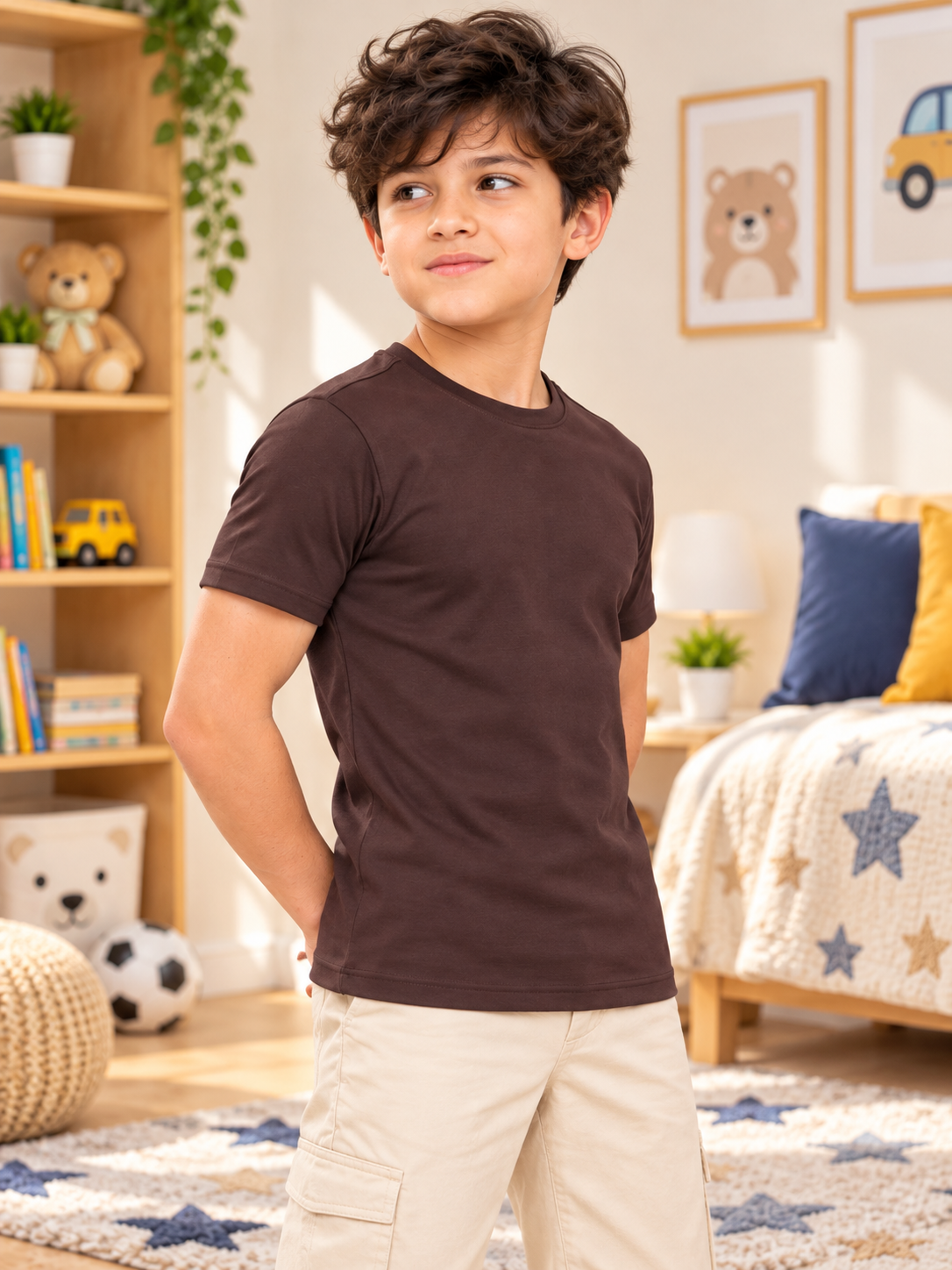 CLASSIC SLIM FIT T-SHIRT FOR BOYS GIRLS BROWN