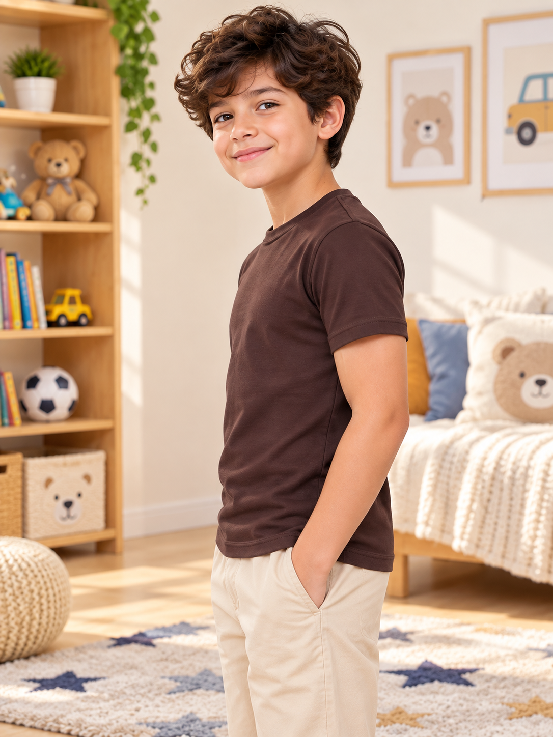 CLASSIC SLIM FIT T-SHIRT FOR BOYS GIRLS BROWN
