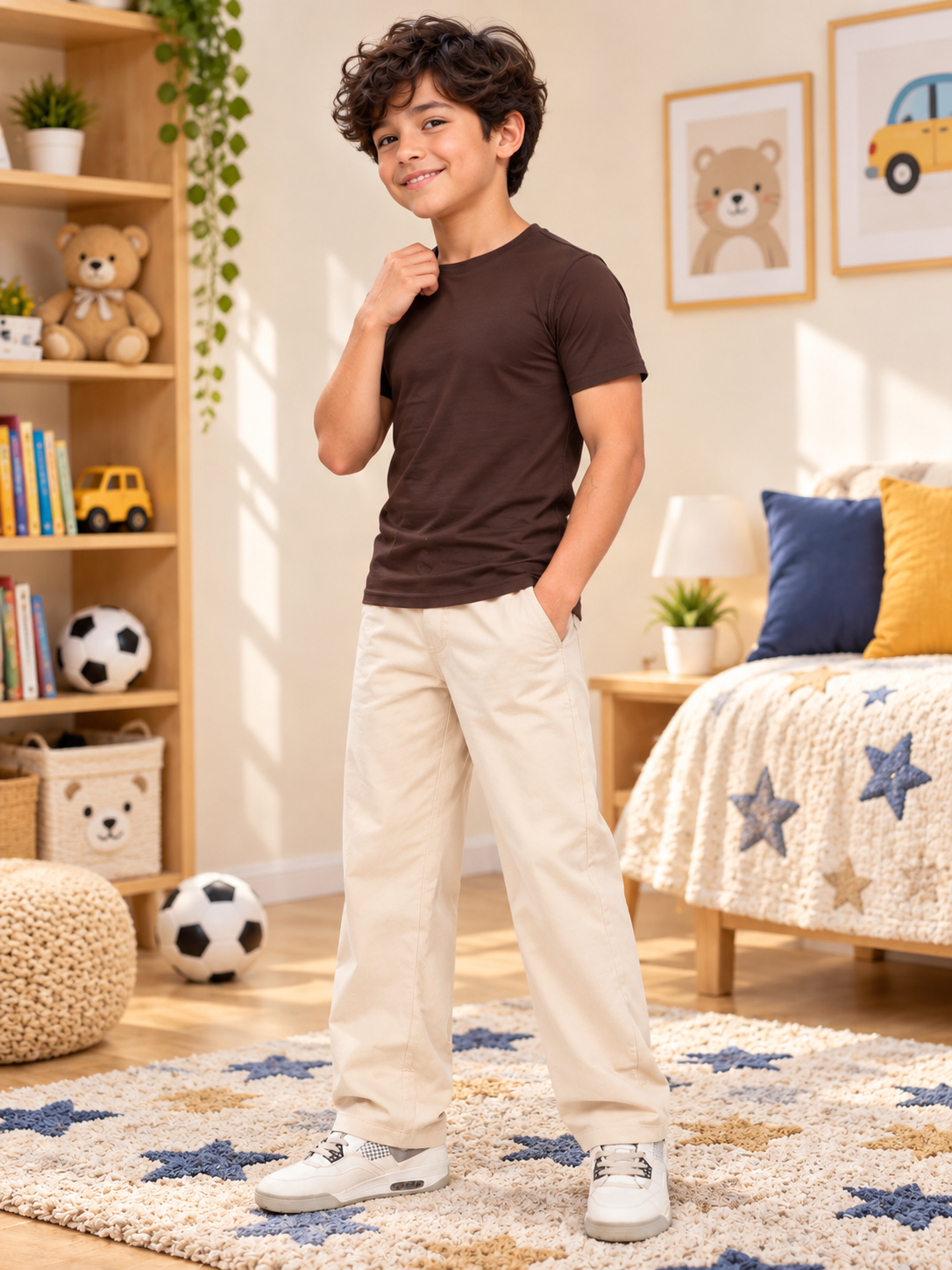 CLASSIC SLIM FIT T-SHIRT FOR BOYS GIRLS BROWN
