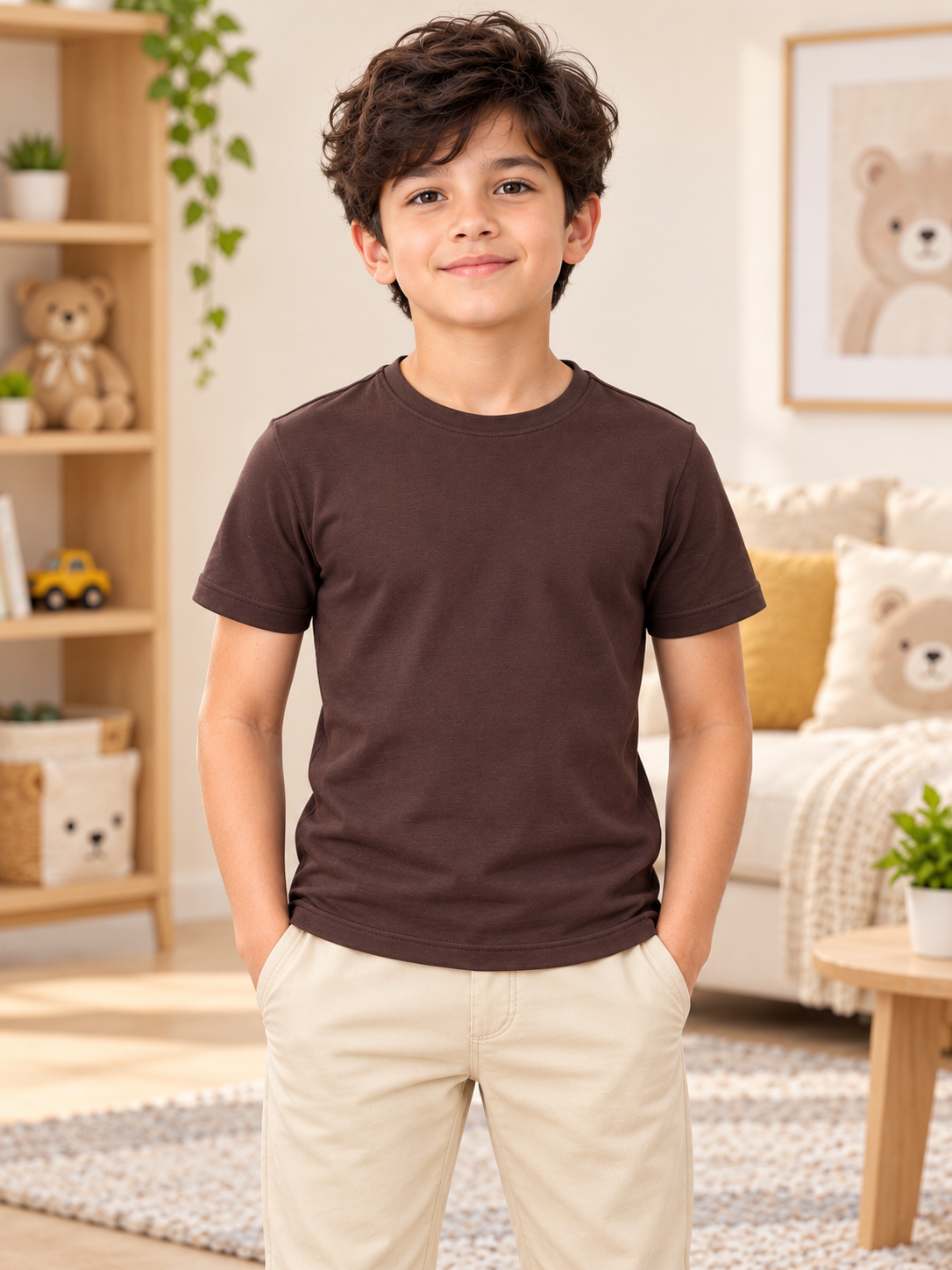 CLASSIC SLIM FIT T-SHIRT FOR BOYS GIRLS BROWN
