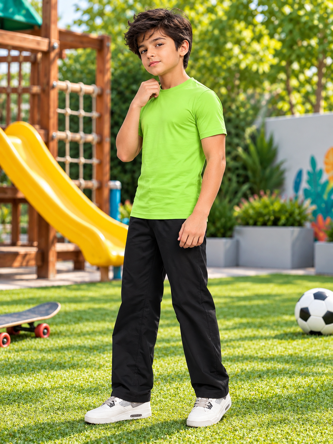 CLASSIC SLIM FIT T-SHIRT FOR BOYS GIRLS NEON GREEN