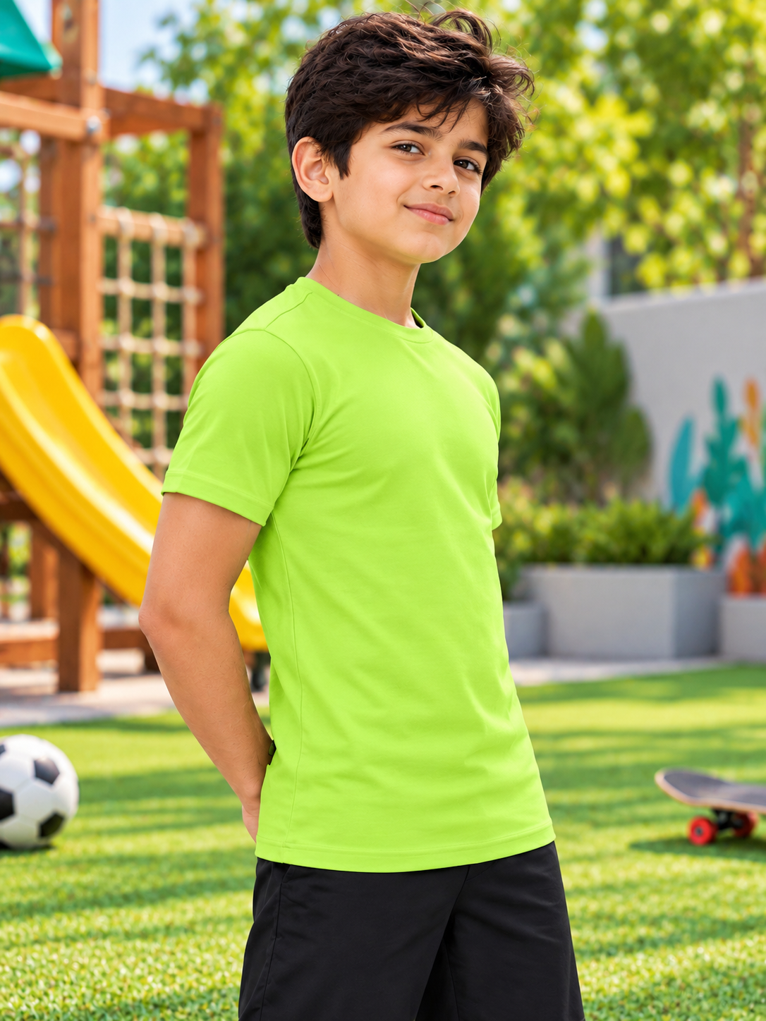 CLASSIC SLIM FIT T-SHIRT FOR BOYS GIRLS NEON GREEN