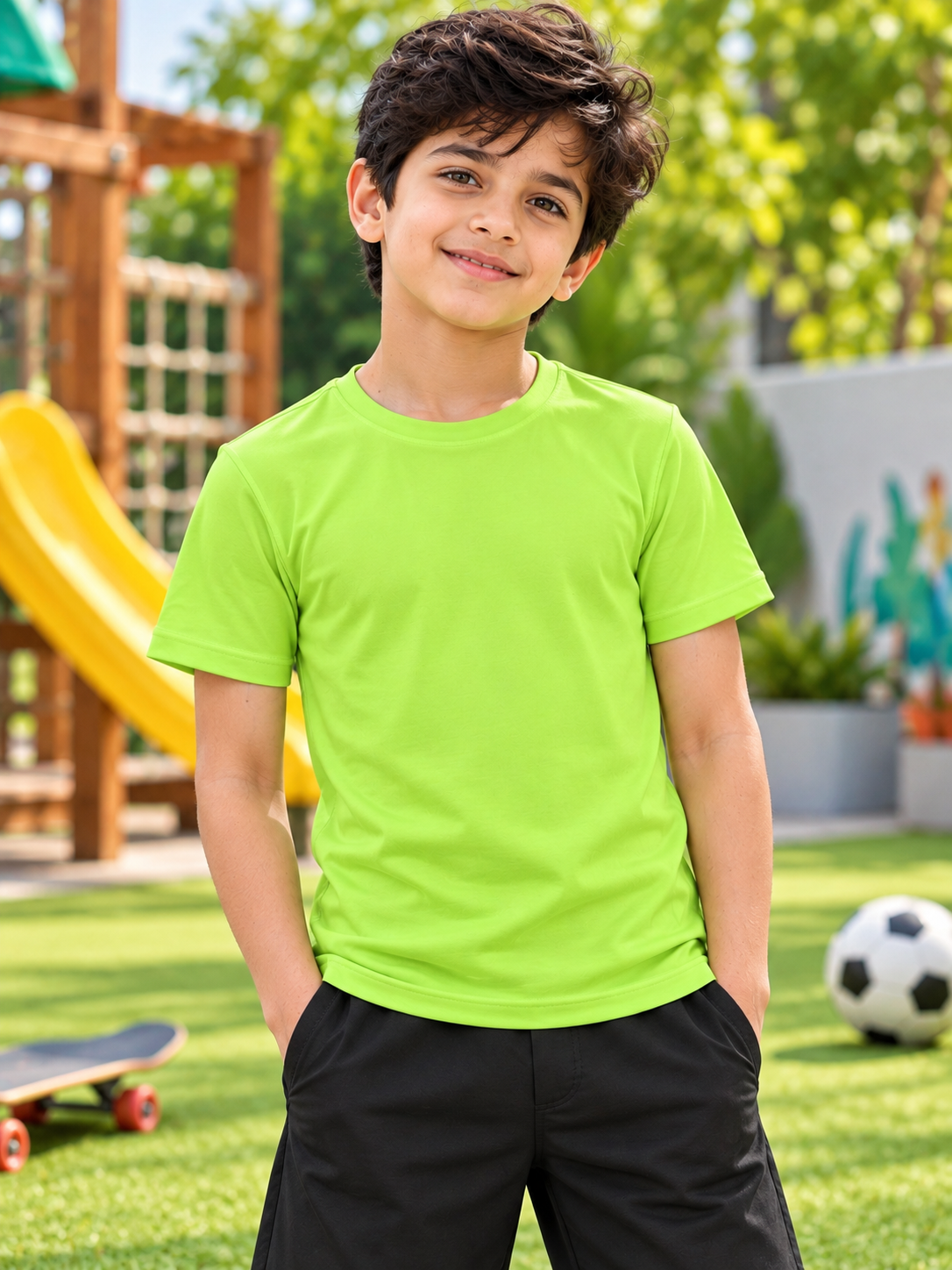 CLASSIC SLIM FIT T-SHIRT FOR BOYS GIRLS NEON GREEN