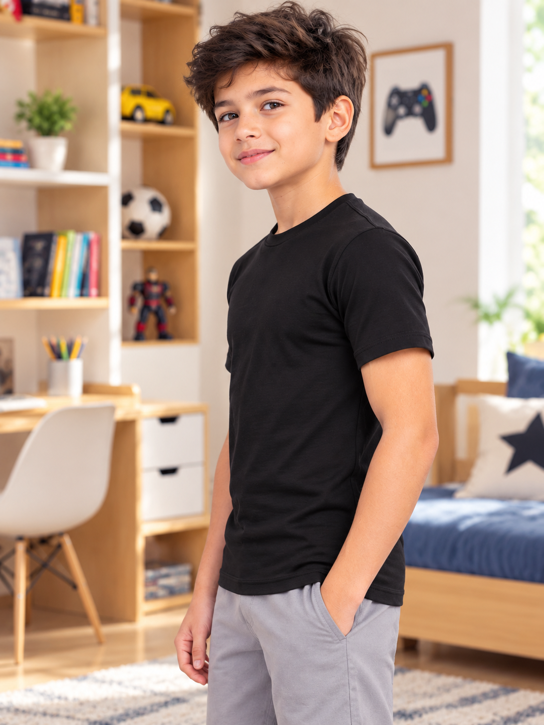 CLASSIC SLIM FIT T-SHIRT FOR BOYS GIRLS BLACK