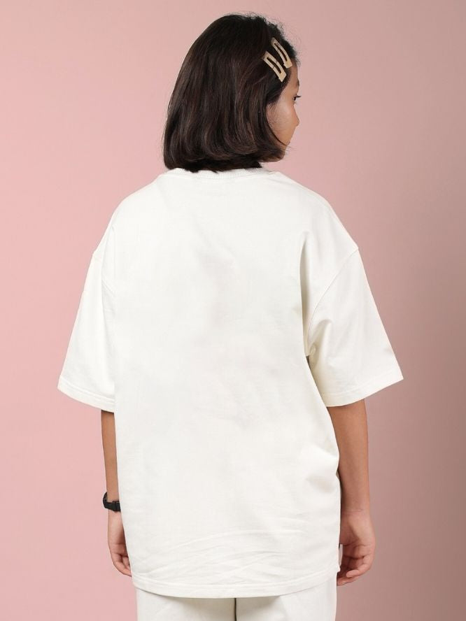 CLOUD PRINTED OVERSIZED T-SHIRT FOR BOYS AND GIRLS OFF WHITE back view