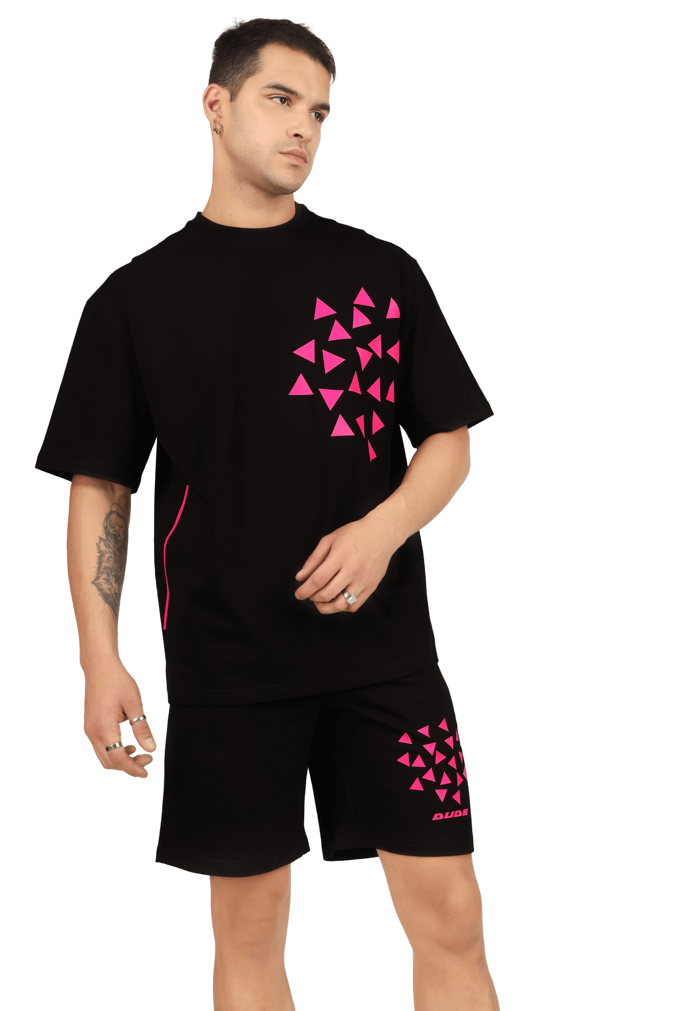 CO - ORD SET BLACK WITH MAGENTA PRINT OF STAR DUST - CO - ORD SET