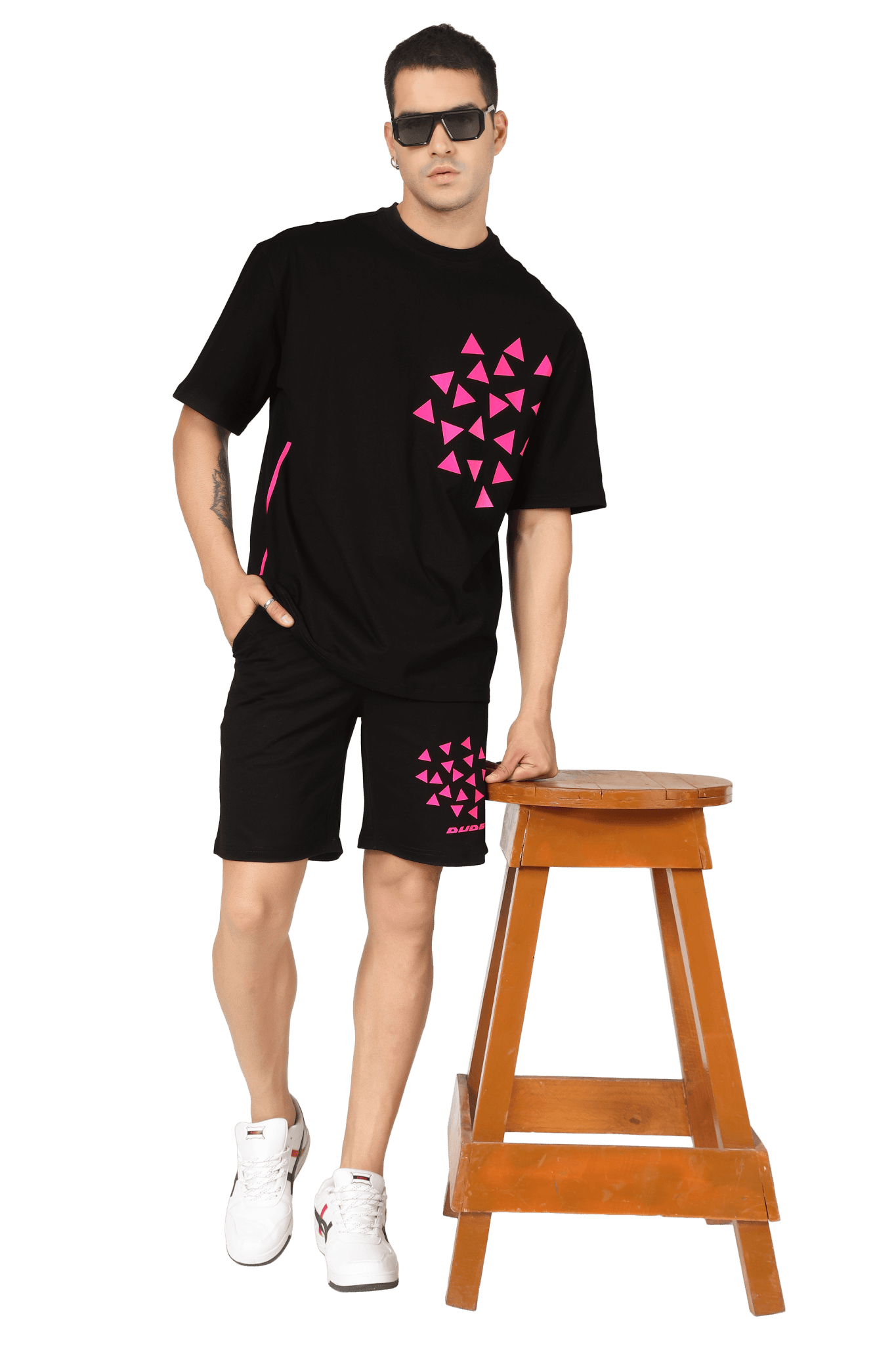 CO - ORD SET BLACK WITH MAGENTA PRINT OF STAR DUST - CO - ORD SET