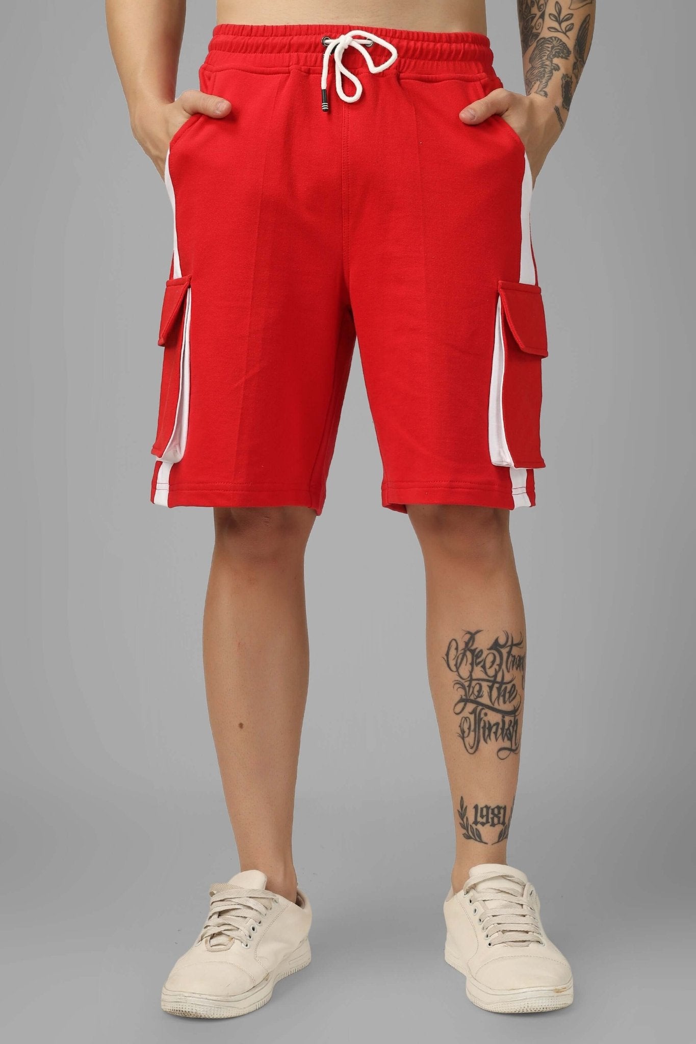 CONTRA REGULAR FIT CARGO SHORTS RED WHITE - SHORTS