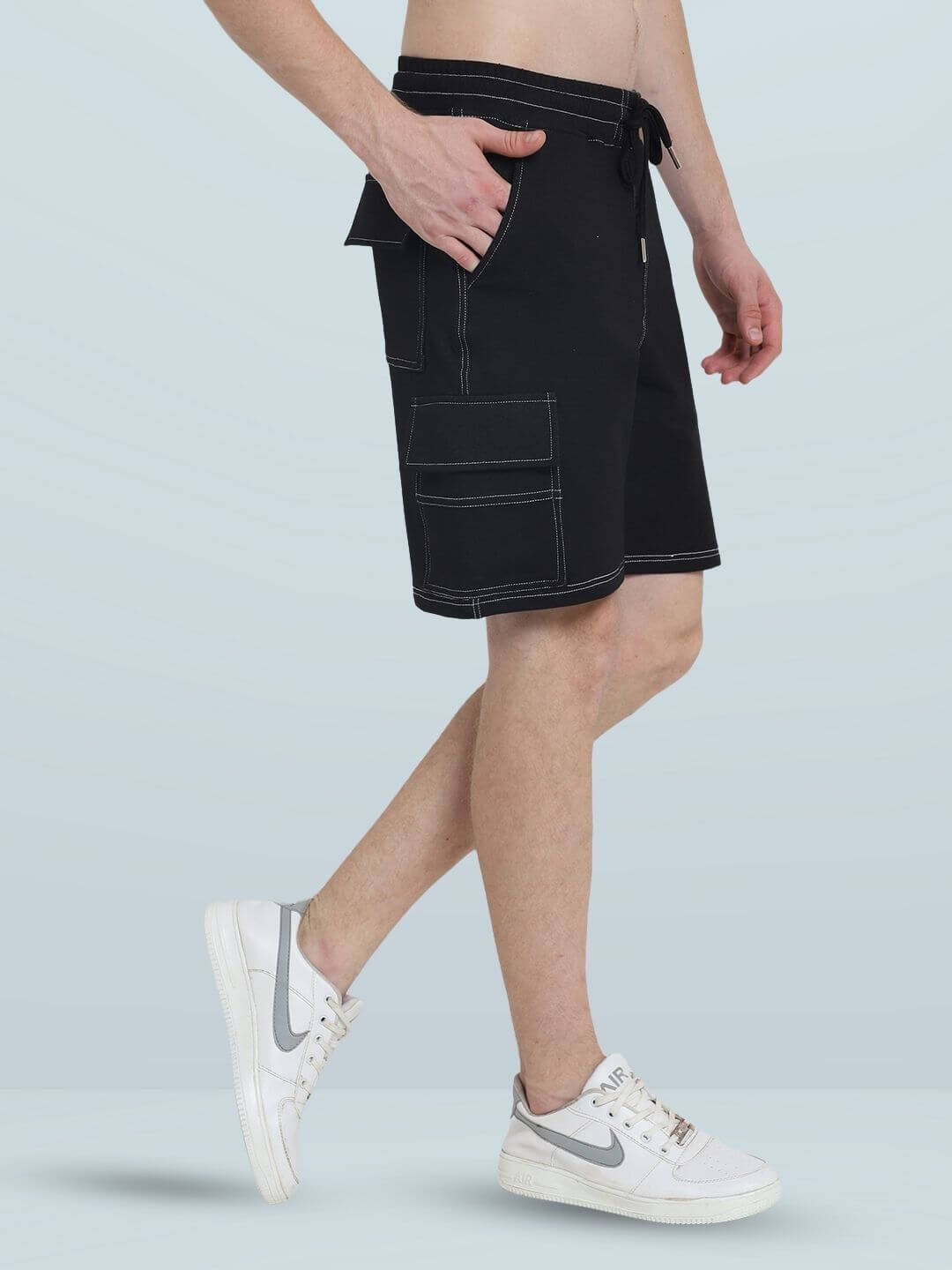 Contrast Stitch Carpenter Denim Shorts (Black) - Wearduds