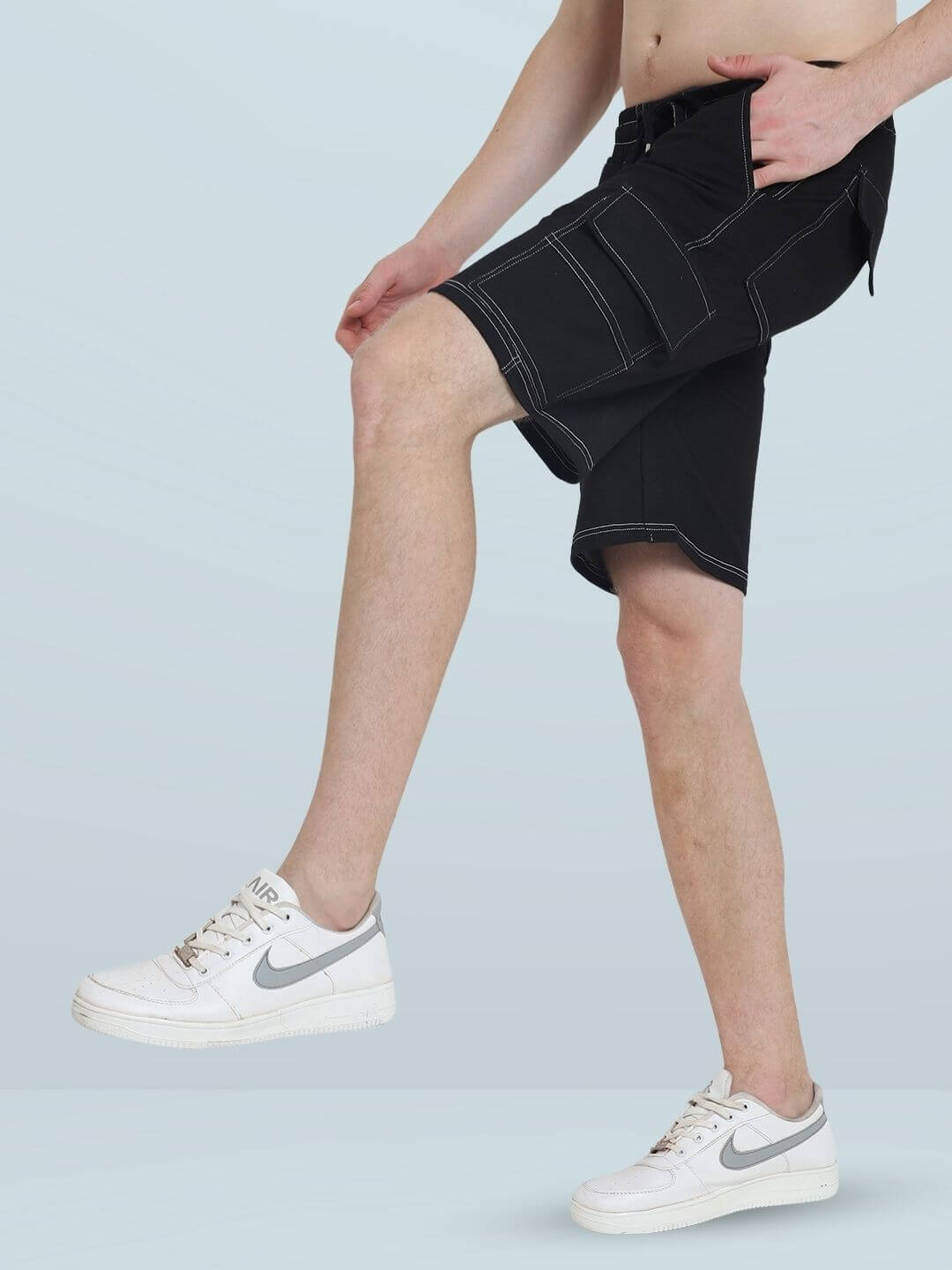 Contrast Stitch Carpenter Denim Shorts (Black) - Wearduds