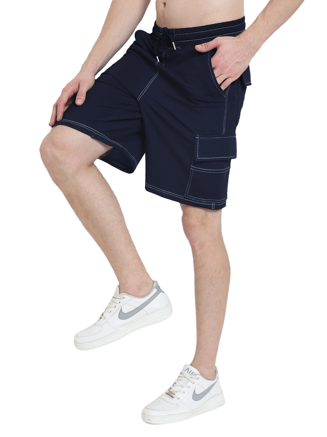 Contrast Stitch Carpenter Denim Shorts (Blue) - Wearduds