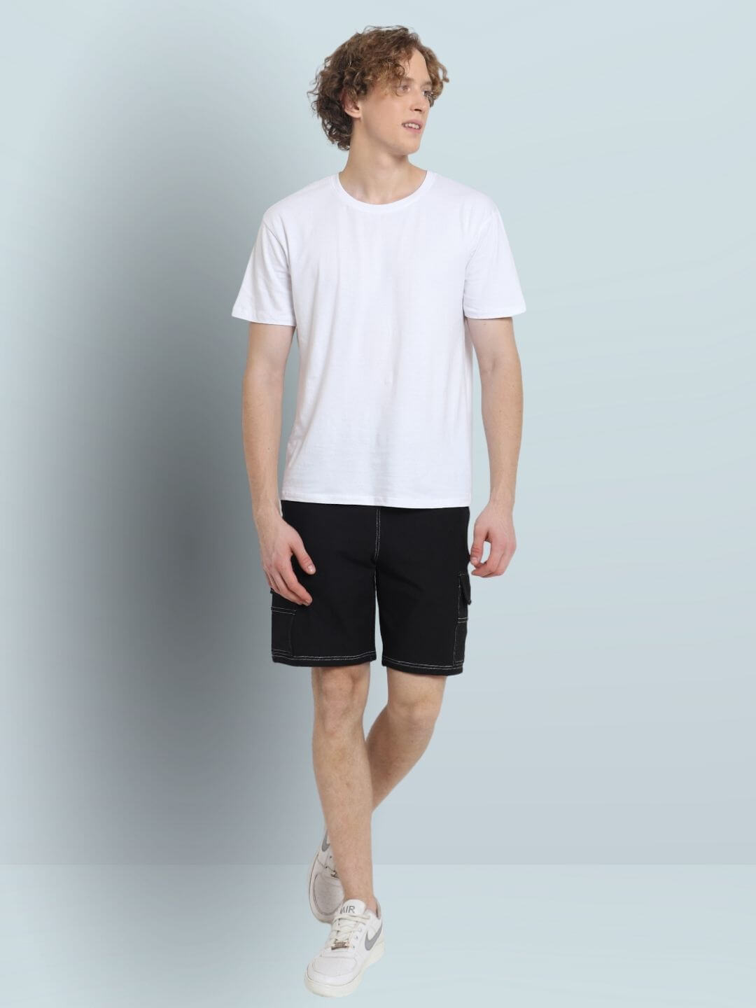 Contrast Stitch Carpenter Denim Shorts (Black) - Wearduds
