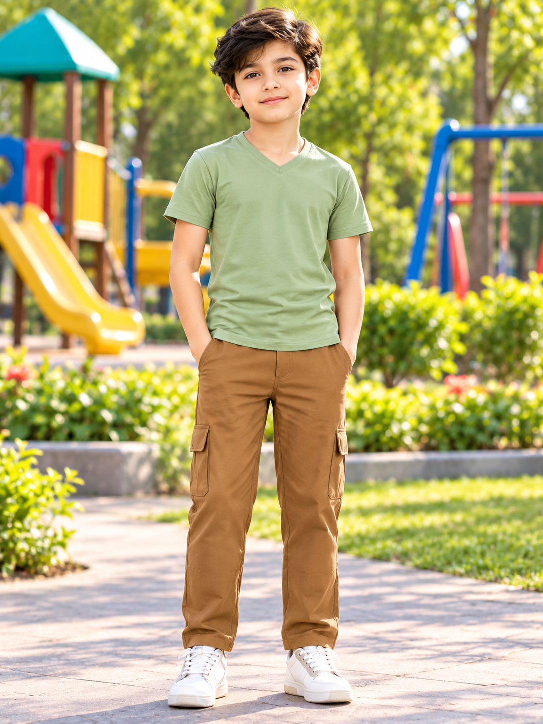 CORE SHORT REGULAR FIT T-SHIRT FOR BOYS GIRLS SAGE GREEN