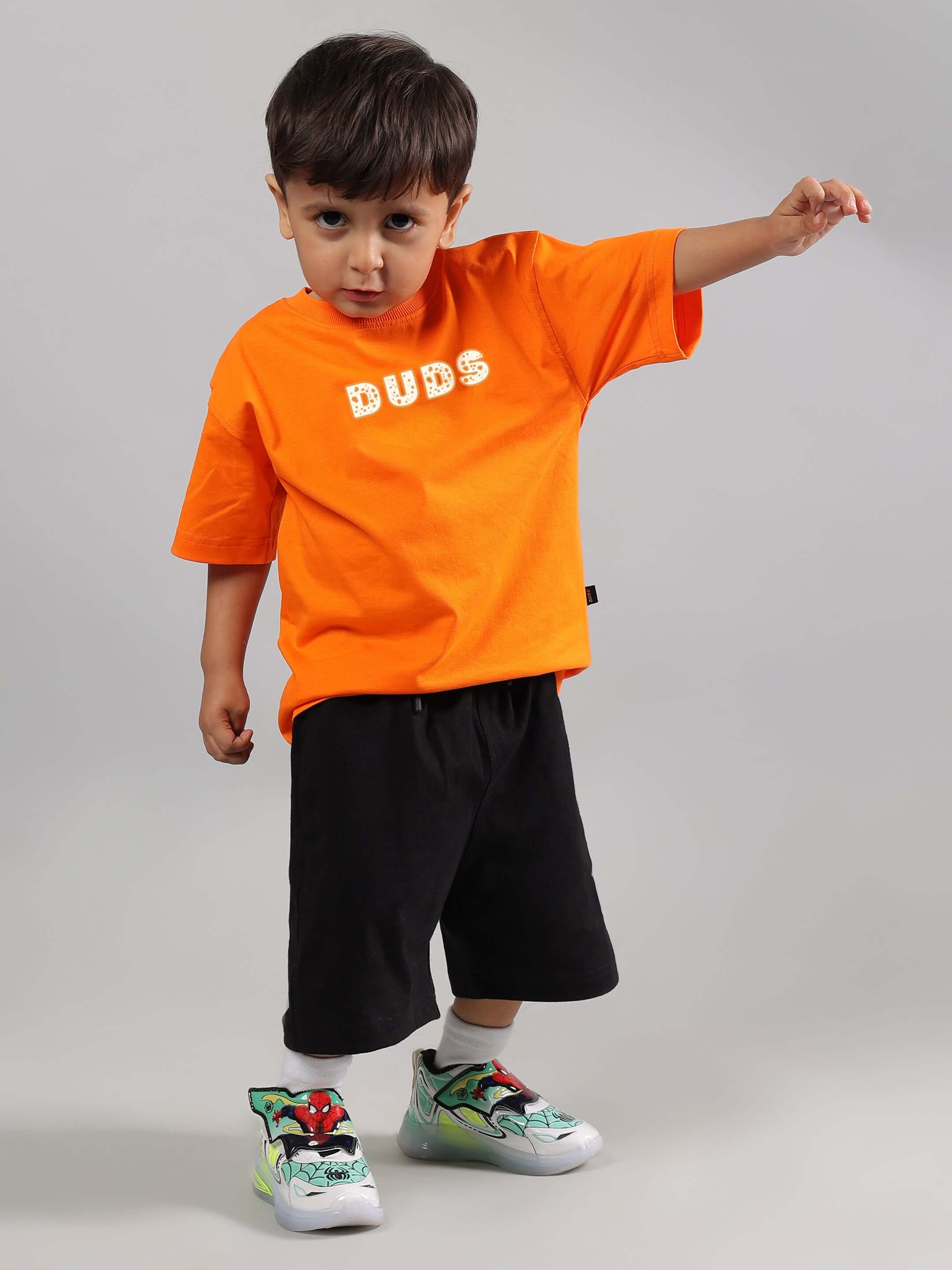 Child wearing COURAGE TOON CO-ORD FOR BOYS GIRLS ORANGE-BLACK outfit
