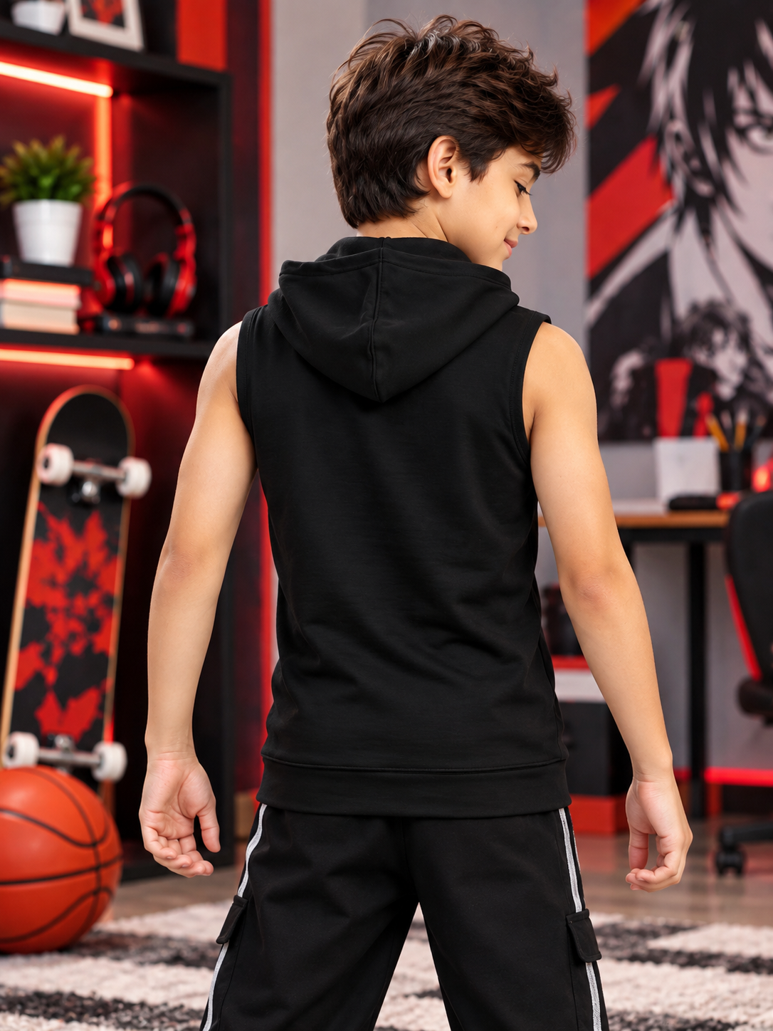 DEATH NOTE GYM SLEEVELESS HOODED T-SHIRT FOR BOYS GIRLS BLACK