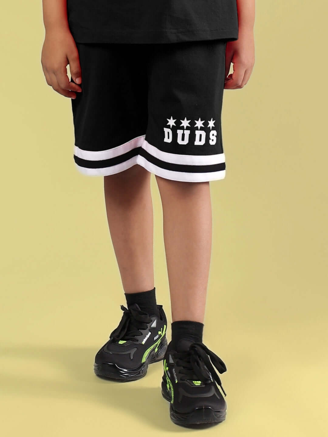 DIGGIN SHORTS FOR BOYS & GIRLS BLACK - Comfortable, stylish made-to-order shorts by DUDS featuring customizable sizes for kids.