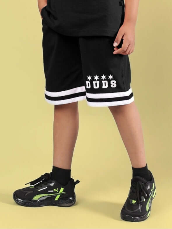 DIGGIN SHORTS FOR BOYS & GIRLS BLACK by DUDS, customizable fit, stylish unisex design, made to order