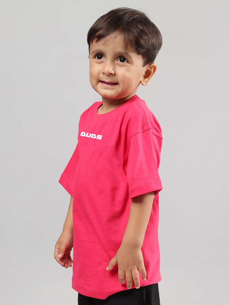 Child wearing pink Disney Lilo oversized T-shirt for boys & girls by DUDS, side view