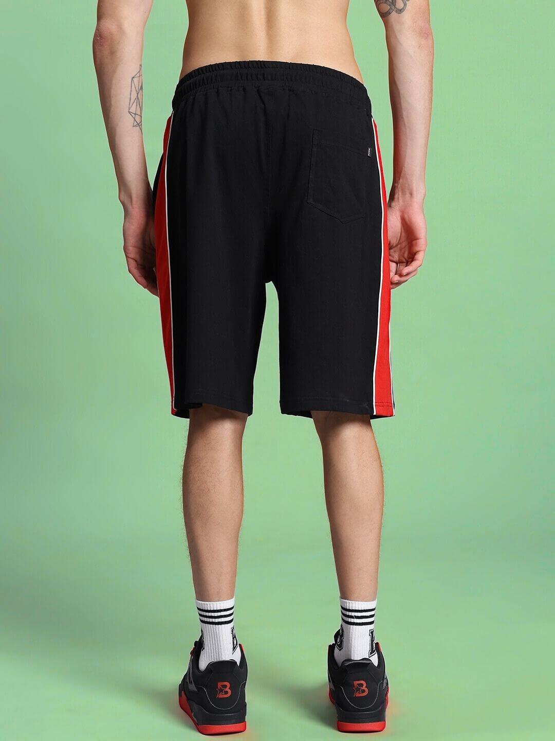 Back view of Drift Regular Fit Cotton Shorts Black, unisex design in classic black for everyday versatility and comfort