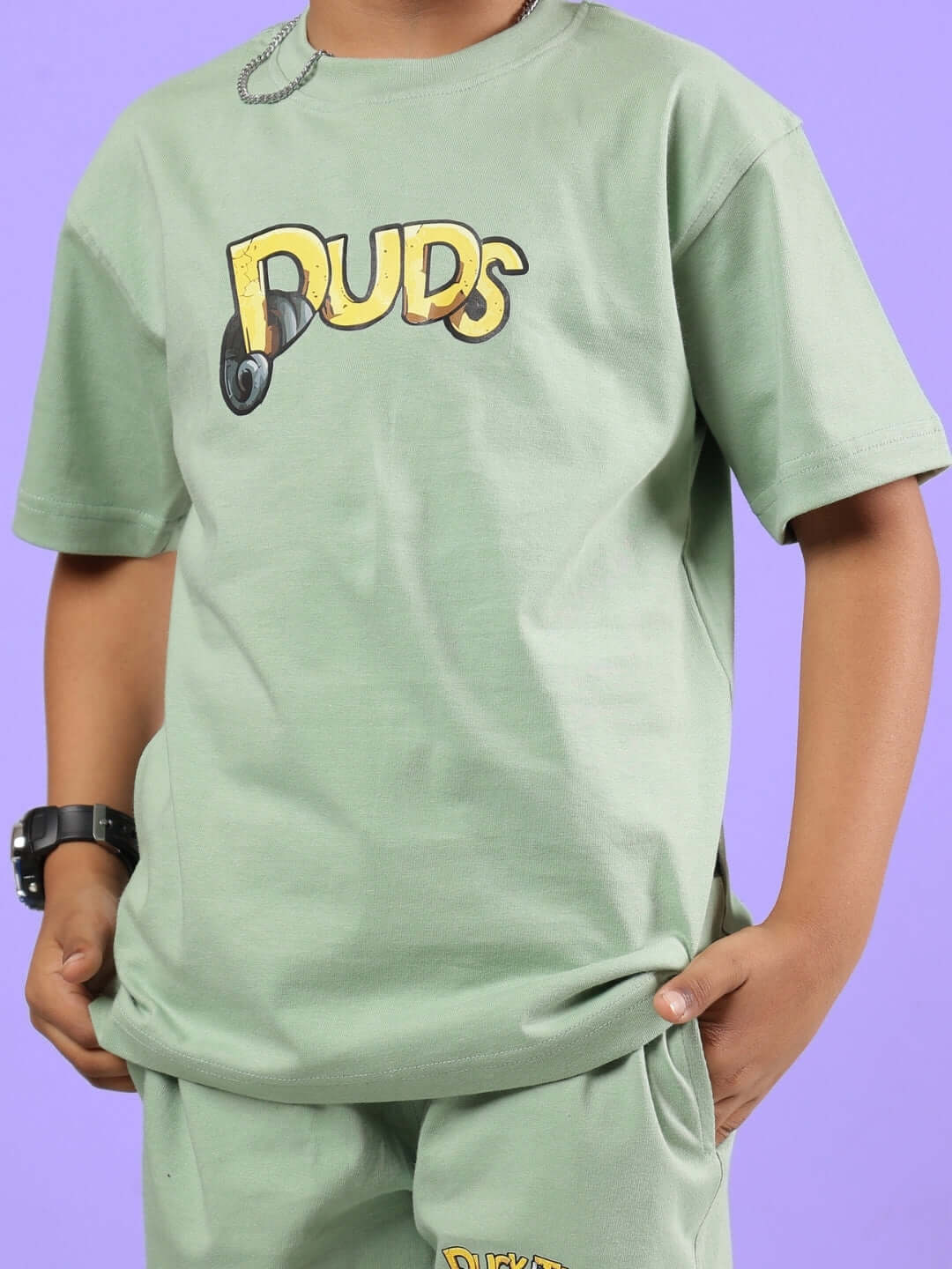 Child wearing Duck Tales T-Shirt for Boys Girls Nyanza Green with fun graphic
