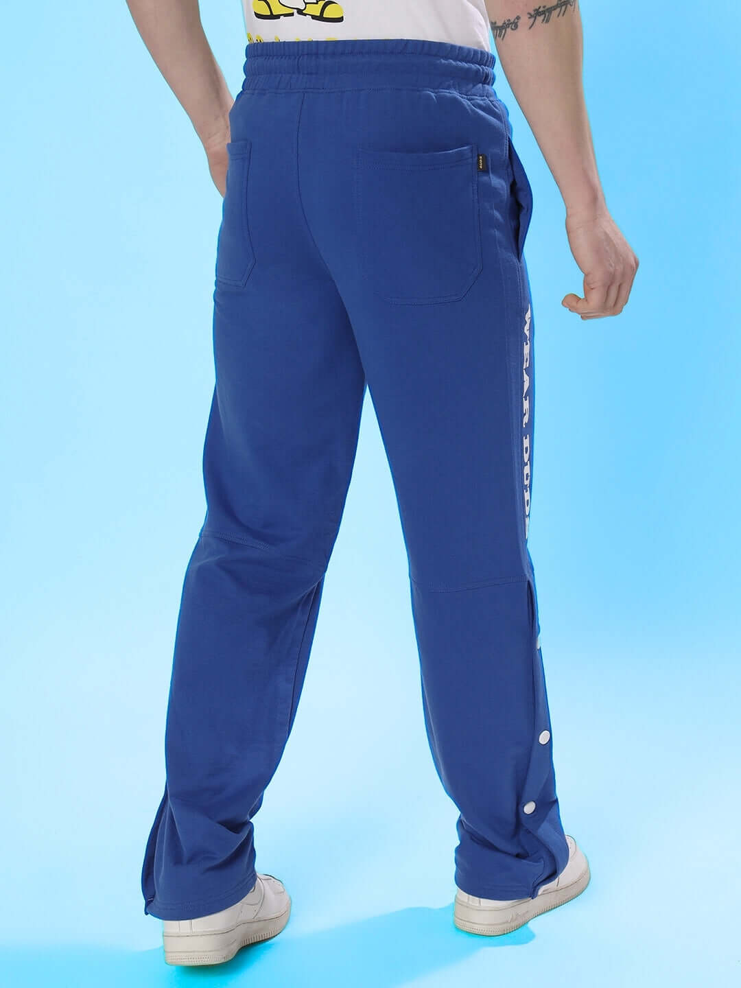 Back view of Royal Blue DUDS Racer Joggers, made-to-order with customizable fit options, crafted by experienced tailors.