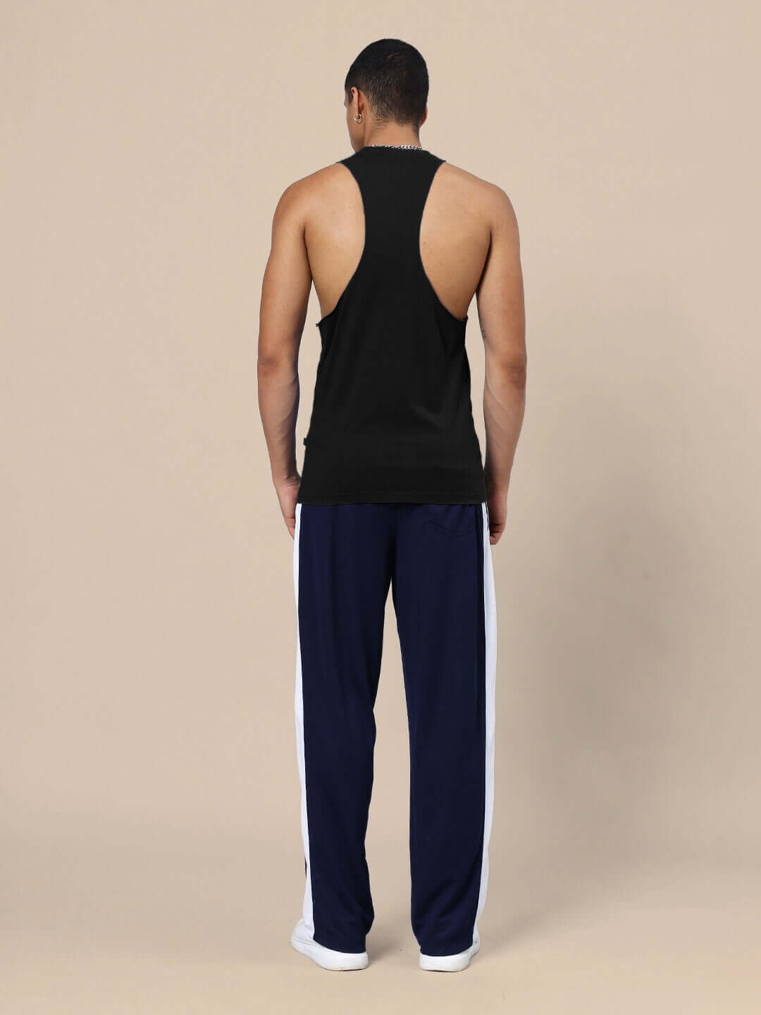 Back view of DUDS KINGDOM GYM CO-ORD SET BLACK NAVY-BLUE featuring relaxed fit joggers and tank top.