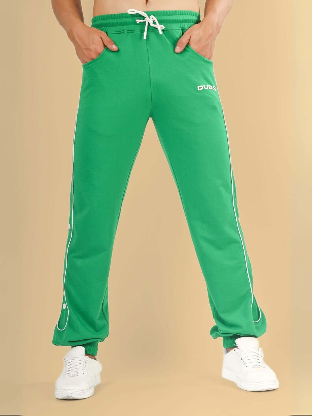 DUDS Moon Night Joggers in Green, comfortable and customizable, made to order by skilled tailors.