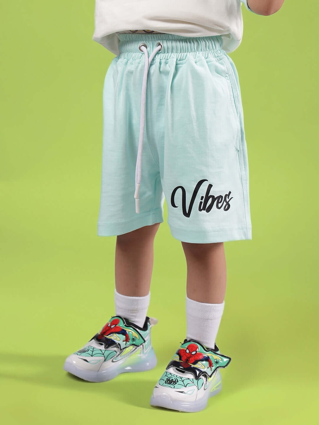 DUDS VIBES SHORTS FOR BOYS & GIRLS SKY BLUE with vibrant print, showcasing stylish comfort and custom fit options for children.